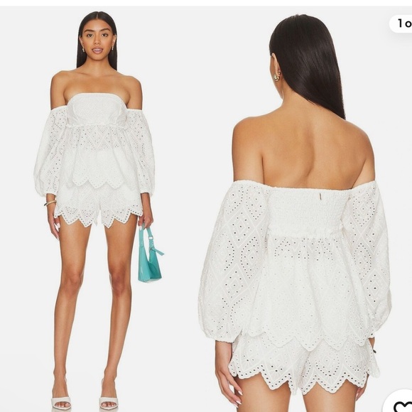 MISA Sera Off-the-shoulder Scalloped Eyelet Top - Size Small - Picture 4 of 6